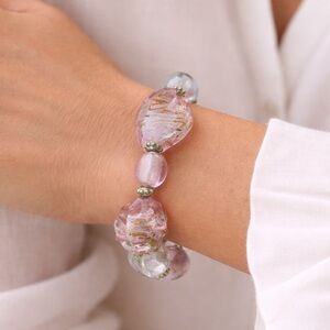 Murano Style Pink Glass Bead Bracelet Toggle